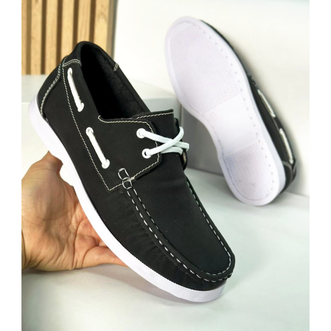 Mocasines BSC – 222 NEGRO CON SUELA ROJO, BLANCO Y MIEL