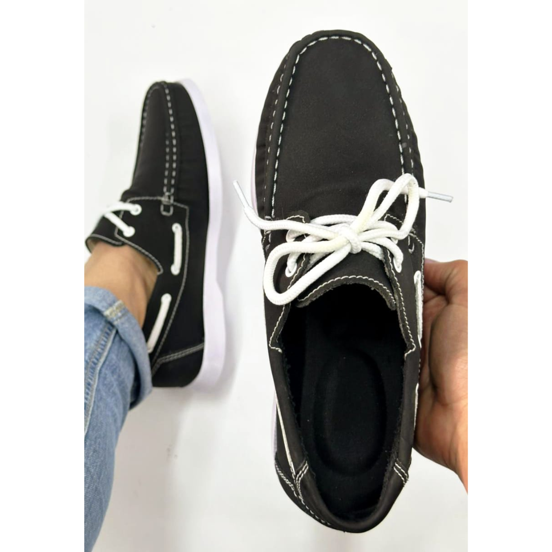 Mocasines BSC – 222 NEGRO CON SUELA ROJO, BLANCO Y MIEL
