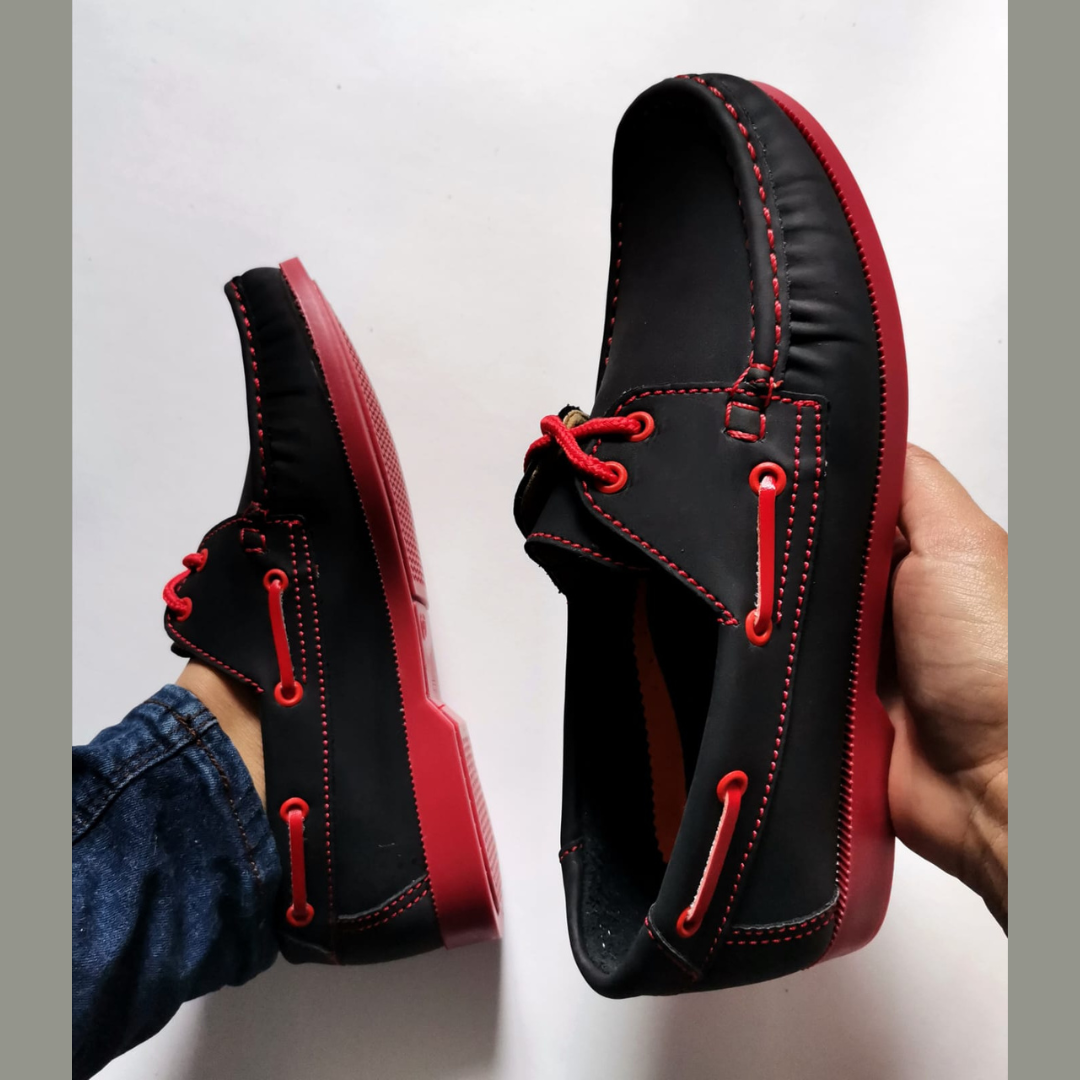 Mocasines BSC – 222 NEGRO CON SUELA ROJO, BLANCO Y MIEL